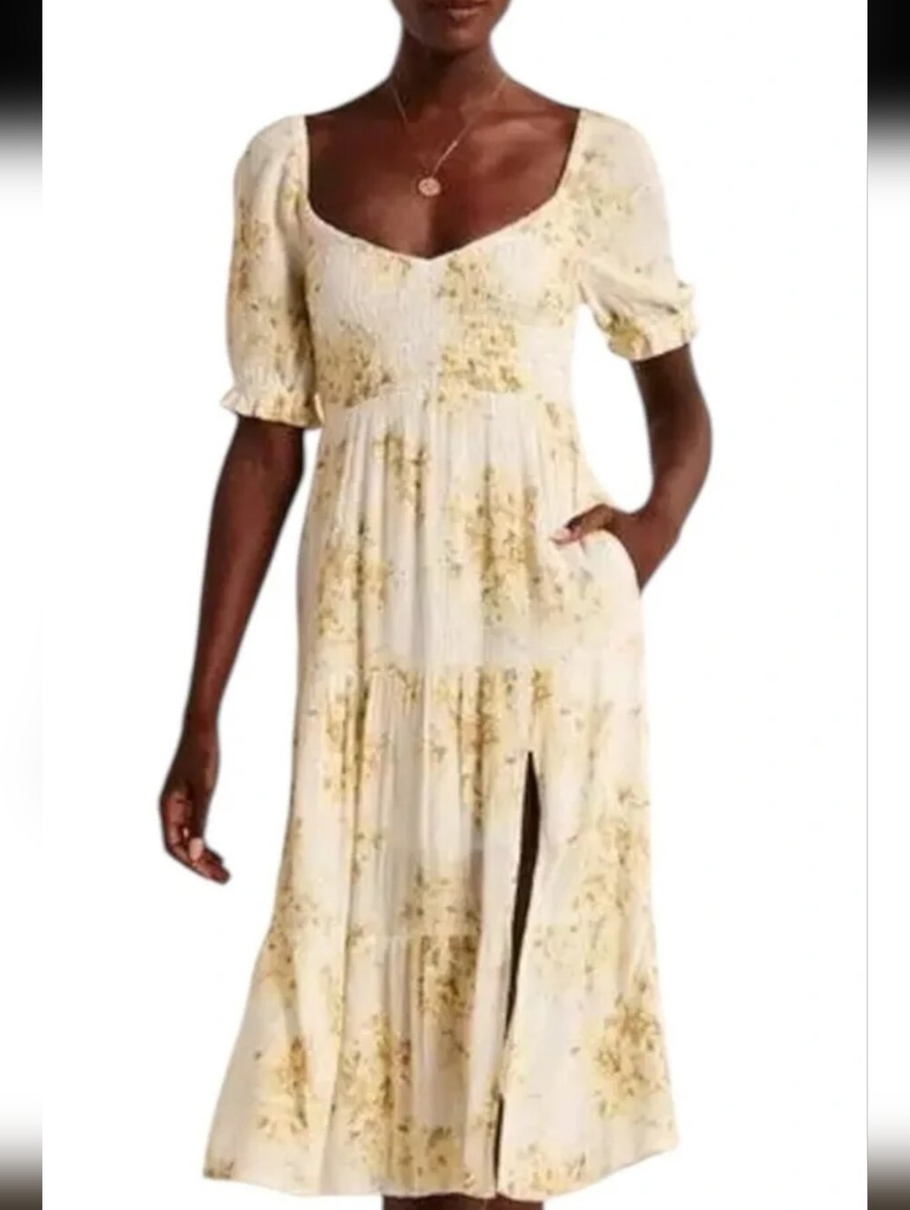 Abercrombie & Fitch Smocked Puff Sleeve Midi Dress - Picture 2 of 9